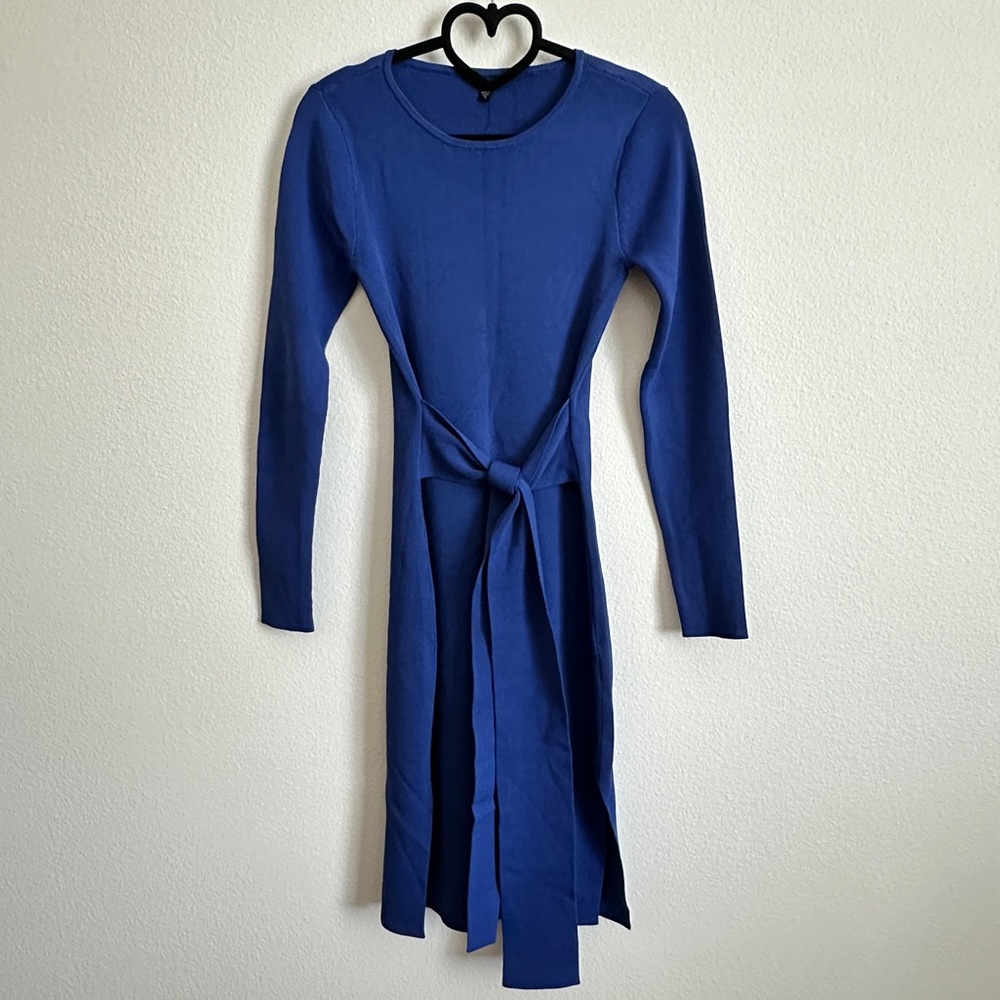 Guess Blue Tie Waist Long Sleeve Knit Bodycon Dress Size S